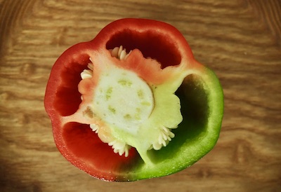 Red and green bicolor peppers